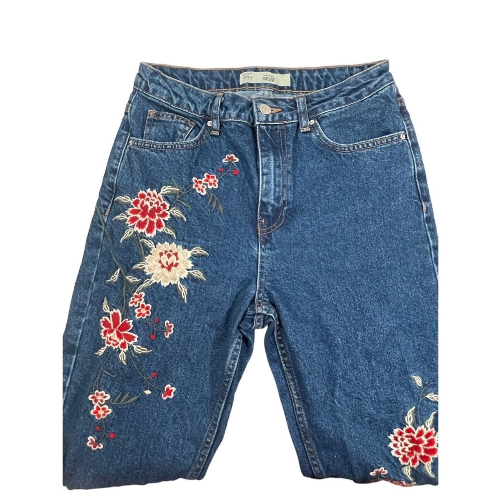 TOPSHOP MOTO Mom Womens‎ Jeans 28x30 Floral Denim Blue